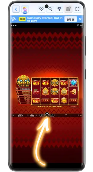 Spin button highlighted on 9 Masks of Fire interface